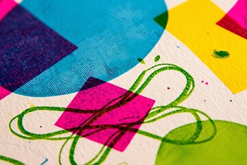 Fototapeta premium Vibrant abstract geometric shapes and swirls in bold colors on textured background