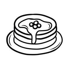Simple Pancake Stack with Syrup and Berries Line Art Illustration