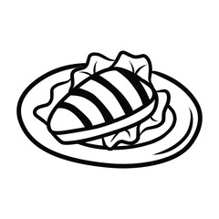 Grilled Fish Fillet on Plate Line Art Illustration