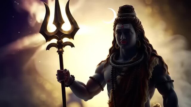 Hindu God Shiva with Trishul with Sky Background.