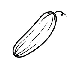 Fresh Cucumber Vegetable with Vine Tendril - Healthy Food Outline Vector Icon