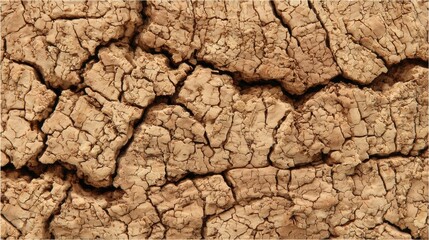 Close up of Dry, Cracked Earth Showcases Arid Landscape Details and Severe Drought Conditions