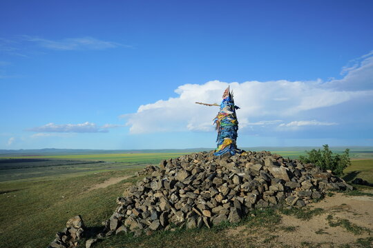 oboo on a hill in Mongolia