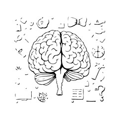 Brain illustration with abstract doodles showcasing creativity and cognitive functions for
