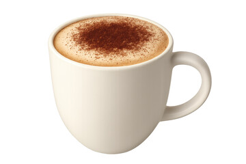 White mug of frothy cappuccino with cocoa powder