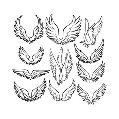 Diverse collection of angel wings vector illustrations ideal for mythical beings designs emblems