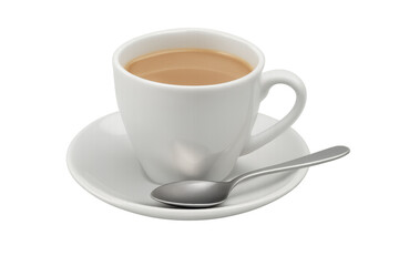 White cup of coffee or tea with spoon