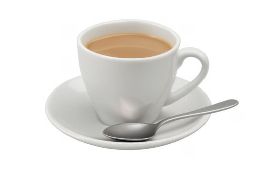 White cup of coffee or tea with spoon