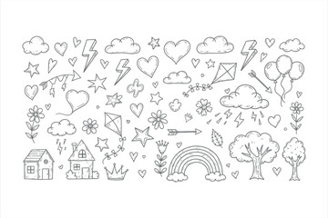 Hand Drawn Cute Doodle Elements Set