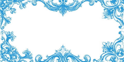 Baroque style ornamental frame background with intricate floral carvings and symmetrical details, perfect for classic, antique or royal themed graphic design projects.