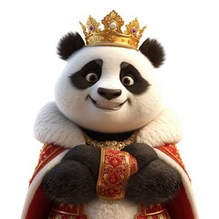 Royal Panda A regal bear with golden crown and ornate red robe on white background