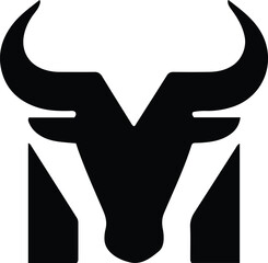 Modern stylized bull head silhouette emblem symbol design for strength and power isolated on transparent background
