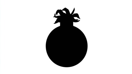 Black silhouette of a pomegranate with stem details.