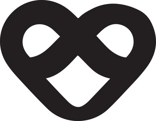 Abstract black heart shape symbolizing love and eternity with infinite loops isolated on transparent background