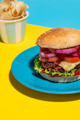 Lunch Break Perfection: Burger and Fries