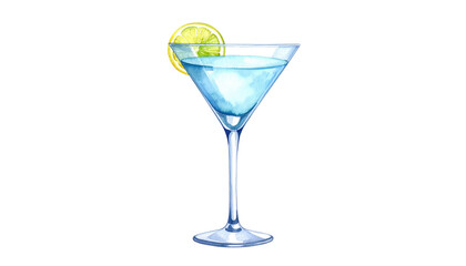 Fototapeta premium Elegant Blue Cocktail with Lime in Martini Glass Illustration.