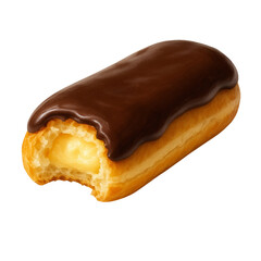 Obraz premium Delicious chocolate éclair with a missing bite, showcasing the creamy filling 
