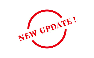 NEW UPDATE ! - NEW UPDATE ! text written on Red Rubber Stamp 
