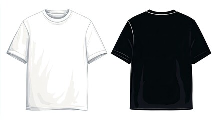 Naklejka premium Front view of a white crew neck shirt beside a black crew neck shirt.