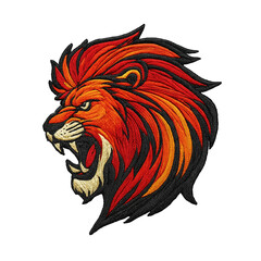 Lion head patch embroidery design with transparent background