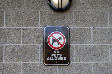 no pets allowed sign on brick wall