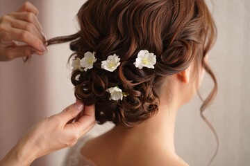 Elegant updo hairstyle with delicate flowers for a special occasion