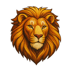 Lion head patch embroidery design with transparent background
