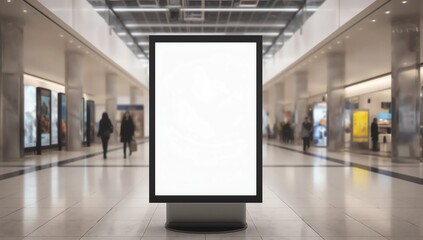 Blank mock up of vertical poster billboard sign with copy space for your text message or content in modern shopping mall