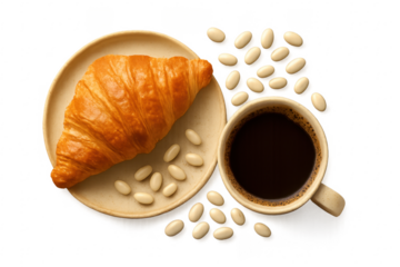 Croissant, coffee, and sugared almonds for breakfast
