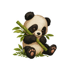 Cute panda patch embroidery design with transparent background