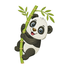 Cute panda patch embroidery design with transparent background
