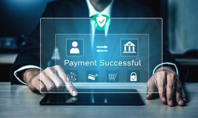Successful transaction message showing secure payment. Payment confirmed, secured, payment processed, and payment completed with trust and transaction integrity. Vouch