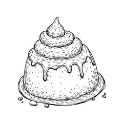 Elegant sketch of decadent dessert with swirling frosting and delectable glaze, served on a plate