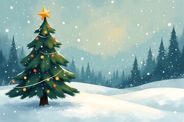 Obraz premium stylized simple illuminated cartoon Abstract christmas tree card illustration