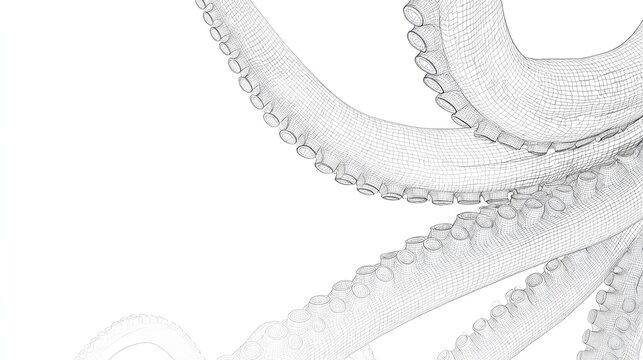 Wireframe rendering of octopus tentacles on a white background.