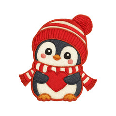 Winter penguin patch embroidery design with transparent background
