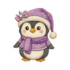 Winter penguin patch embroidery design with transparent background