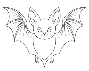 Illustration of a cute little bat. A fun coloring page for children, a festive symbol of autumn. Bat For Halloween-themed designs