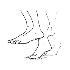 Illustration showcasing the motion and balance of human feet during a step in simple line art form