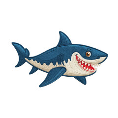 Shark patch embroidery design with transparent background