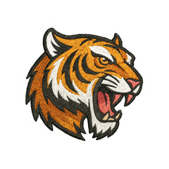Tiger head patch embroidery design with transparent background