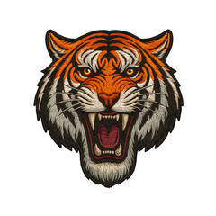 Tiger head patch embroidery design with transparent background