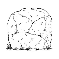 Monochrome rock formation nestled amidst sprouting vegetation showcasing earthy hues and natural