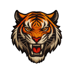 Tiger head patch embroidery design with transparent background