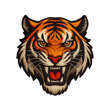 Tiger head patch embroidery design with transparent background