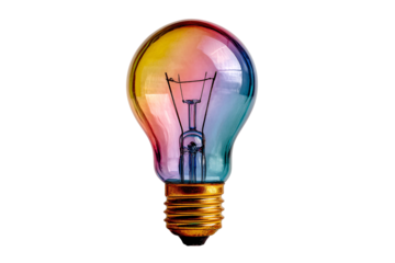 Colorful incandescent light bulb isolated on transparent background