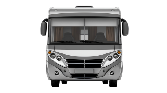 Front view of a modern rv motorhome isolated on transparent background