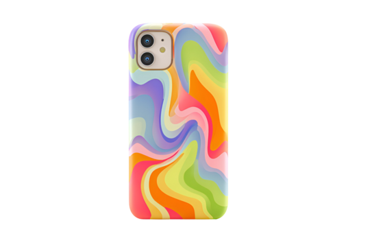 Colorful abstract wavy pattern phone case isolated on transparent background