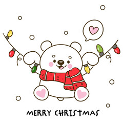 santa polar bear on light whimsical christmas kawaii animal winter card