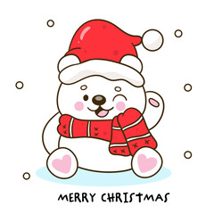 santa polar bear cartoon whimsical christmas kawaii animal winter card